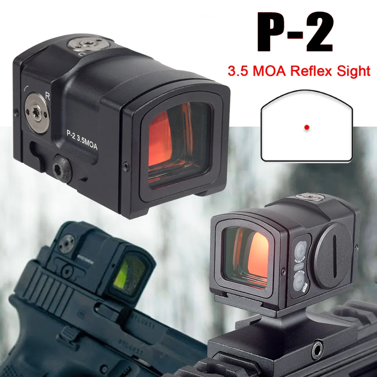 

P-2 Тактический RMR Red Dot Sight Охотничий пистолет GLOCK Оптический рефлекторный голографический прицел для винтовки 20 мм Рельс 1,54 дюйма Подъемное крепление