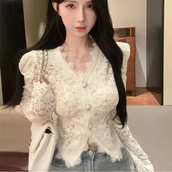 Lace Lace Sexy Pure Desire with Velvet Lace Base Top Women's Outerwear Slimming Design Small Shirt