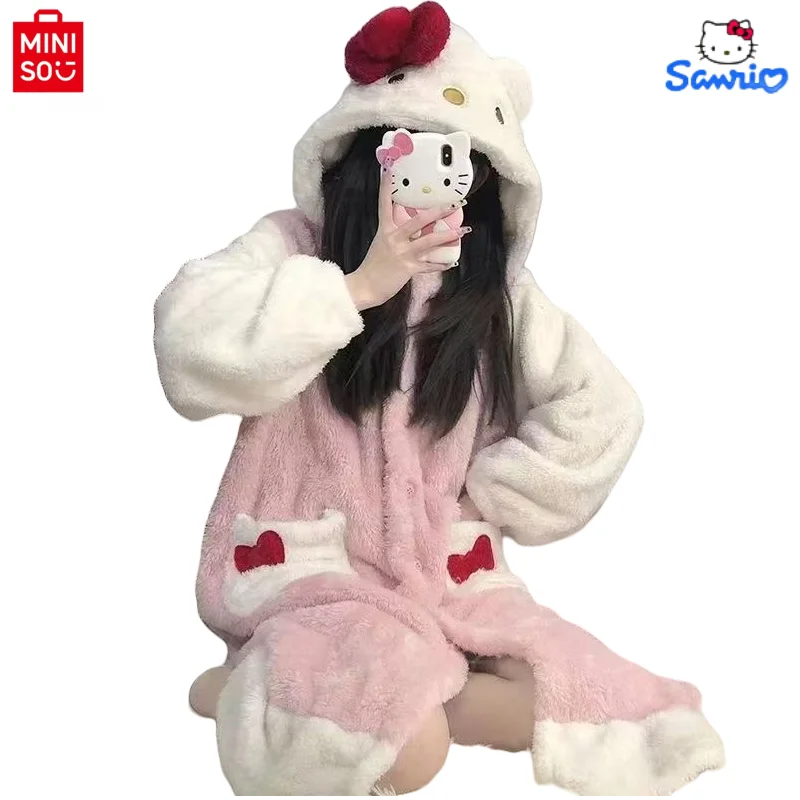 Sanurgente Hello Kitty Anime Cartoon Girls Pyjamas, Cardigan Robe, Fuzzy Kuromi, Kawaii Capes, Everaks Hooded Ponchos, Couple Gifts