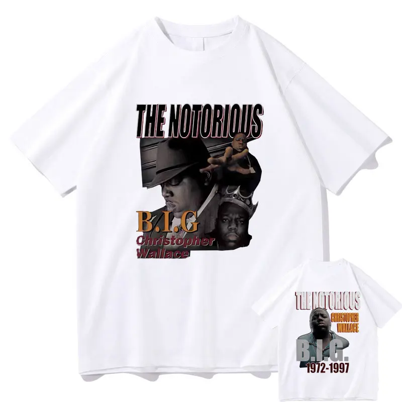 Rapper The Notorious Big Double Sided Graphic T-shirt Men Biggie Smalls Print Tshirt Men Fashion Hip Hop Oversized Short Sleeve