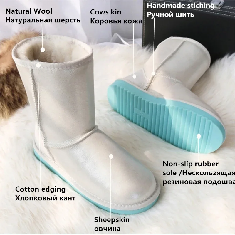 G&Zaco Luxury Australia Sheepskin Snow Boots Women Winter Fur Boots Calf Sheep Shoes Genuine Leather Natural Wool Flat G Boots