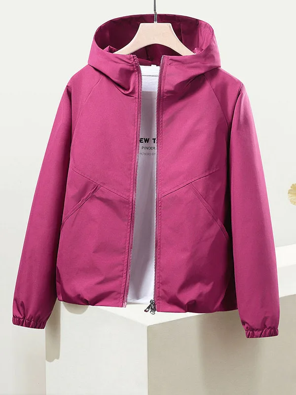 Casual Korean Style Women's Short Coat Jacket Windproof Loose Fit Zipper Hooded Fleece Polyester Versatile Small Size Top
