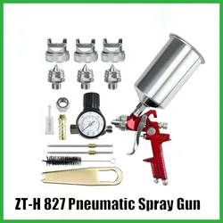 Pneumatic Spray Gun H-827 Paint Spray Gun Nozzle Diameter 1.4mm/1.7mm/2.5mm Set Suitable For Car, Furniture Painting, Etc