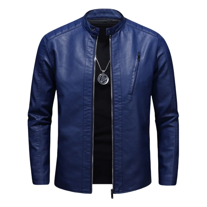

Spring Autumn Men's Motorcycle Jacket Large Size Stand Collar Leather Coat Fashion Casual Slim Fit Handsome PU Leather Jacket