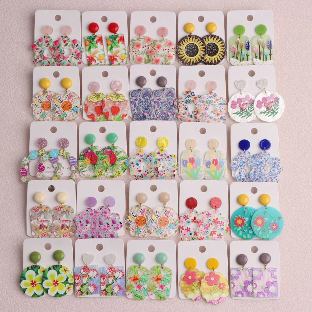 8/12/16Pairs Bohemia Acrylic Dangle Earrings Set For Women Gradient Geometric Print Mix Vivid Jewelry Daily Vacation Gifts