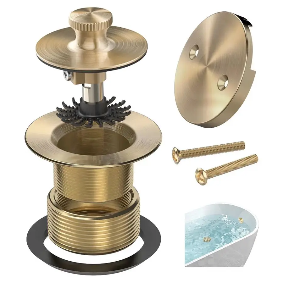 

Brushed Gold Bronze Bathtub Drain, Hair Catcher and 2Hole Overflow Faceplate, 11.5 16 UNC, Lift and Turn Bathtub Drain Replaceme