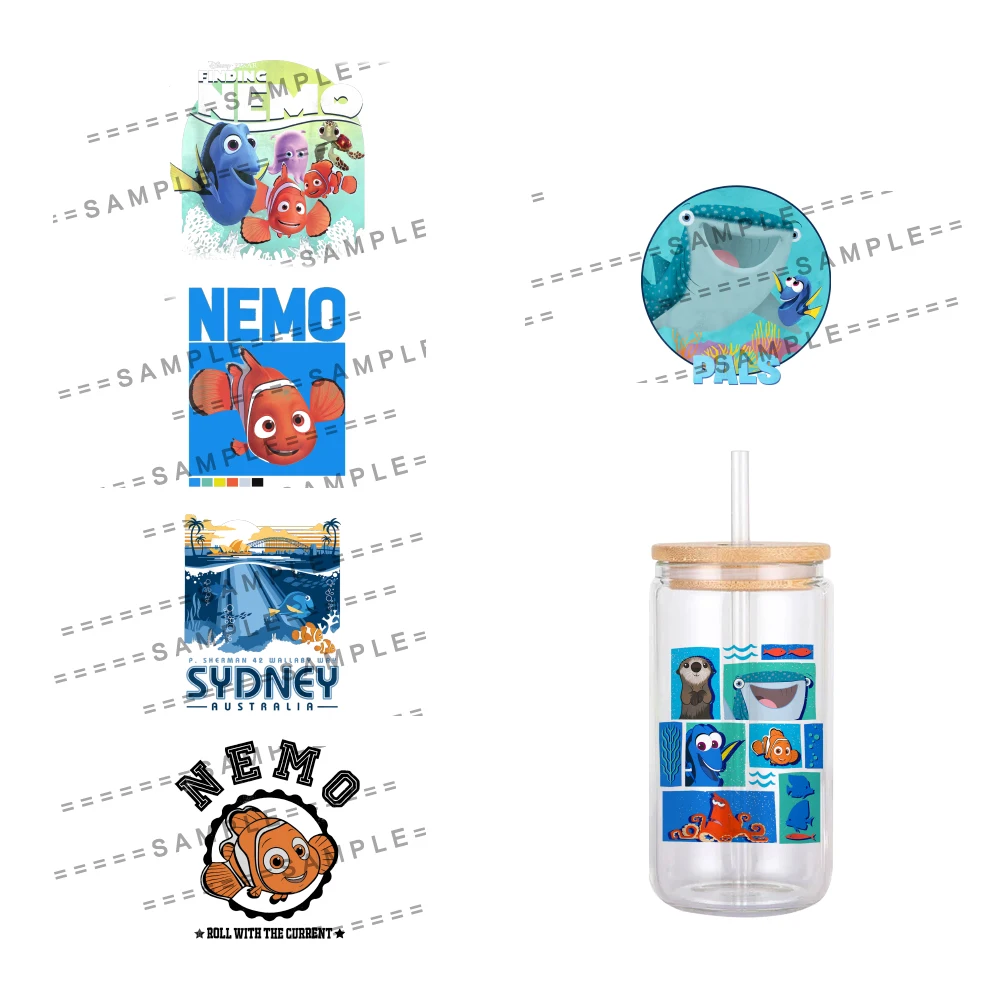 W 11x12cm Disney Cartoon Finding Nemo UV DTF Transfer Sticker Waterproof Transfers Decals For 16oz Glass Cup Wrap Stickers