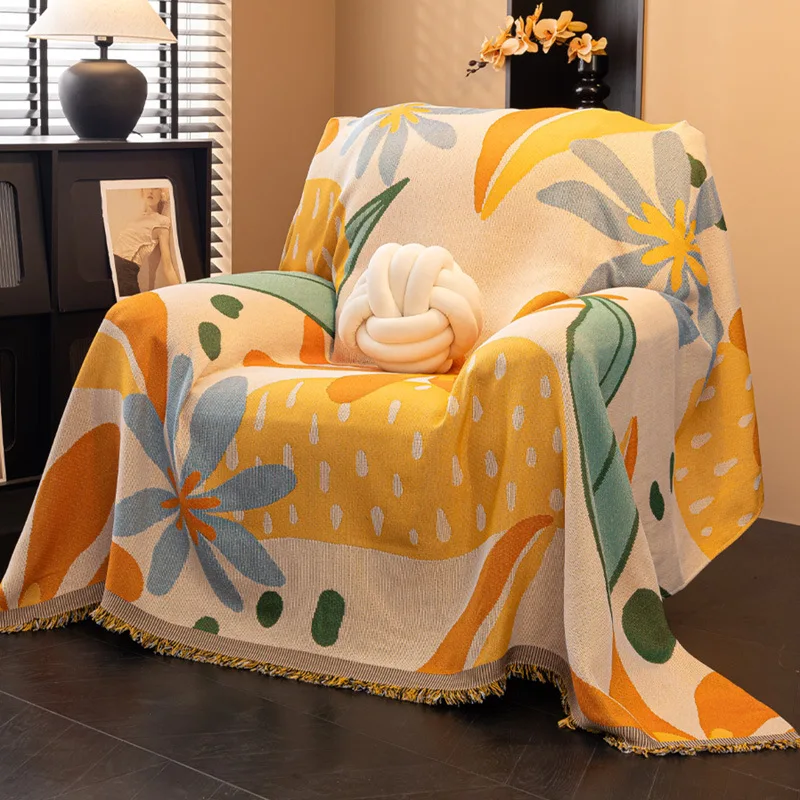 Vintage American Style Single Sofa Cover Towel Full Wrap Thickened Sofa Slipcover Anti-Slip Furniture Protector for Living Room