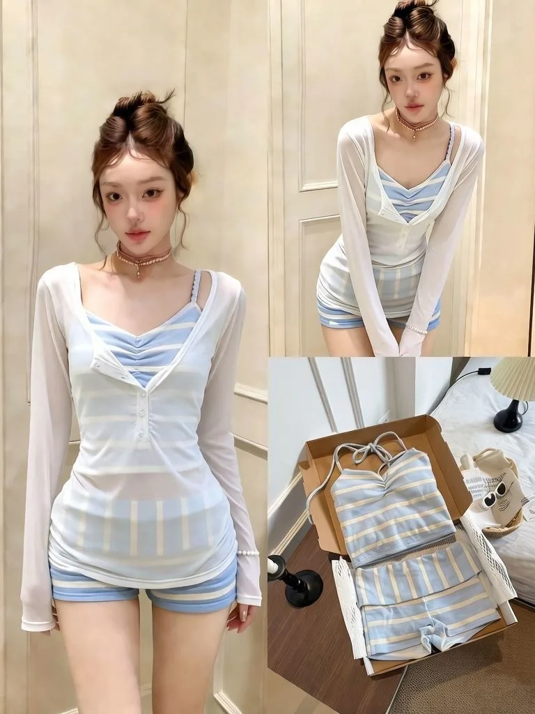 

Sea Salt Diary Korean Sle Fre Cute Strap Swimming Suit Women's Meat Concealing Slimming Holiday Hot Spring Conservative
