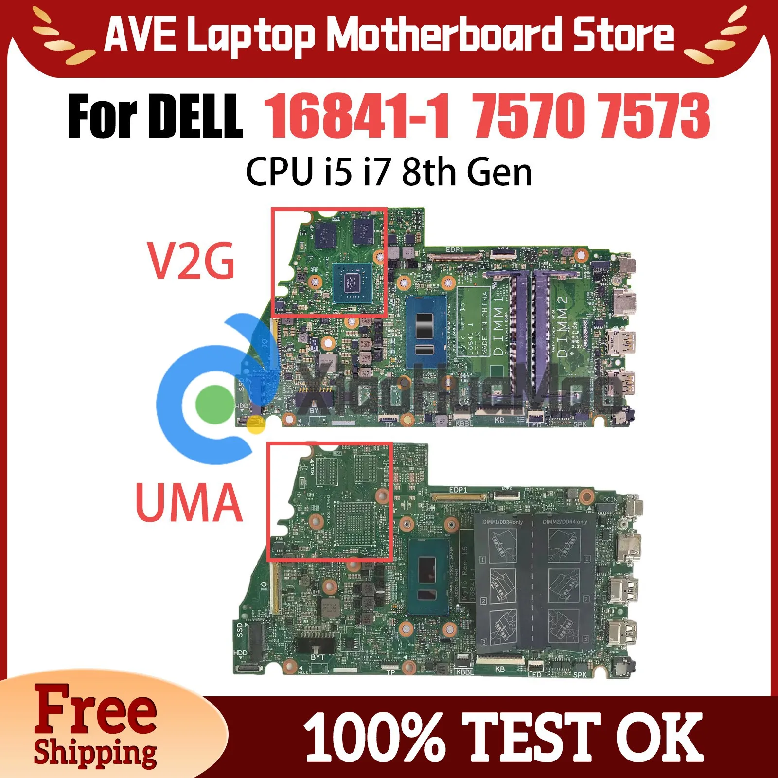 Laptop Motherboard For DELL 7570 7573 16841-1 i5-8250U i7-8550U 940MX 2G 0471TW 0WWYYN 0XW62N Computer Mainboard Full Tested