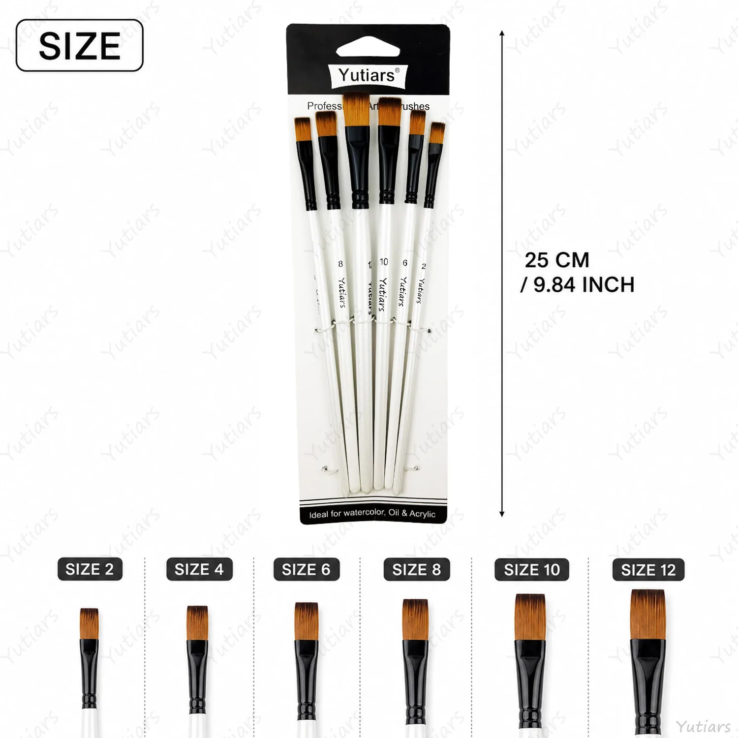 6pcs Flat Pointed Angle Filbert Round Paint Brush Set Watercolor Acrylic Oil Painting Detail Liner Artist Brush Tool Kit