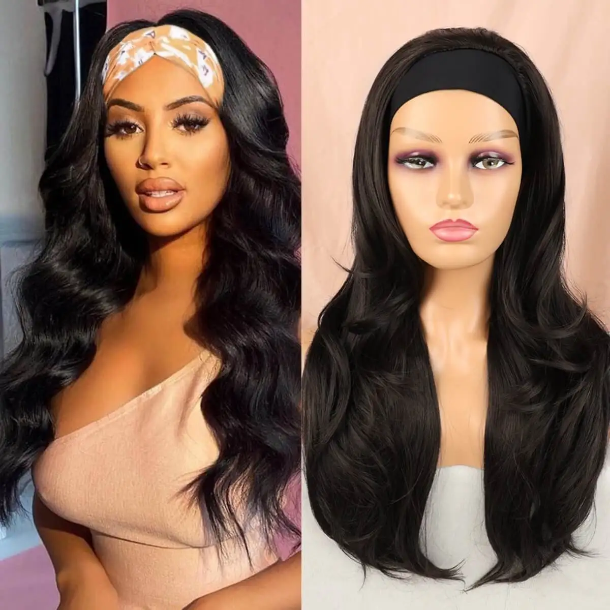 28 Inch Long Body Wave Synthetic Headband Wig Half Wig Curly Ice Wigs Daily Hairstyle Women's Ladies Hair Accessory