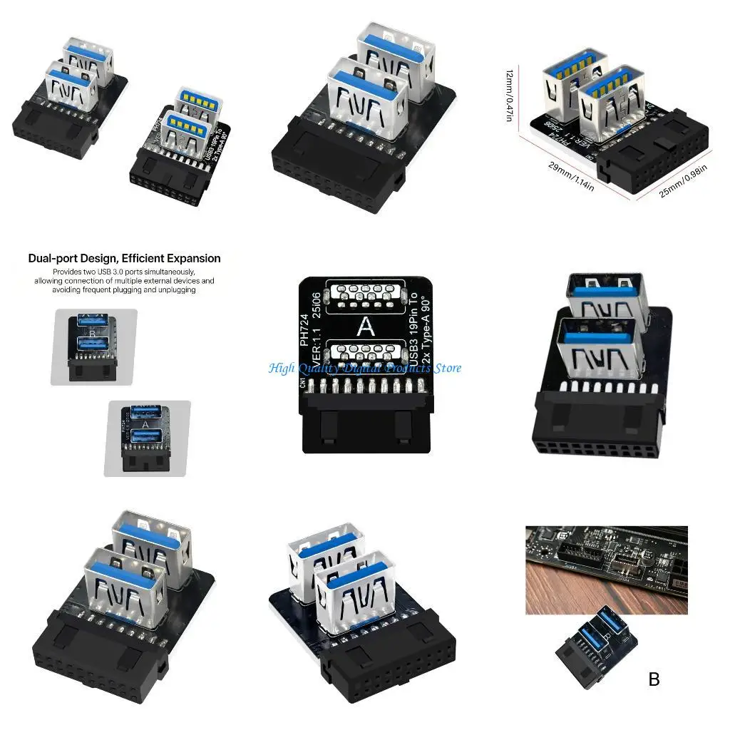

U2JE USB3.0 90 Degree Double Port Adapter 19PIN to Type A for Motherboard Flexibility