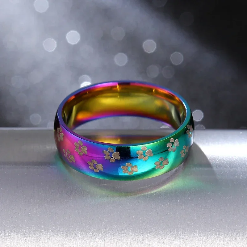 MOREDEAR Rainbow Colorful Ring Titanium Steel Wedding Band Ring Width 6mm Size 7-13 Gift