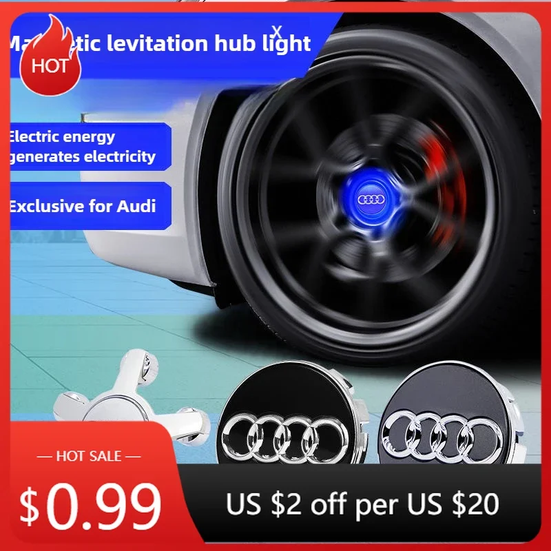 

Новинка 2026: Горячая продажа! 4 светодиодных колпака на ступицы колес для Audi с плавающим освещением, для моделей A3, A4, A5, A6