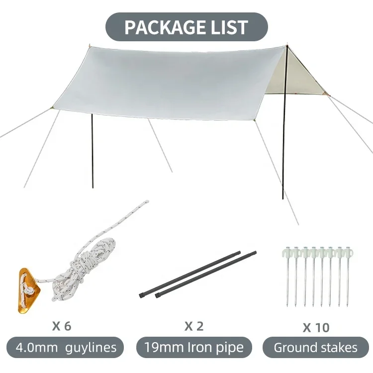 Outdoor Beach Camping Tent Rain Fly 210T Nylon Waterproof Sun Survival Gear Shelter with Poles Camping Trap