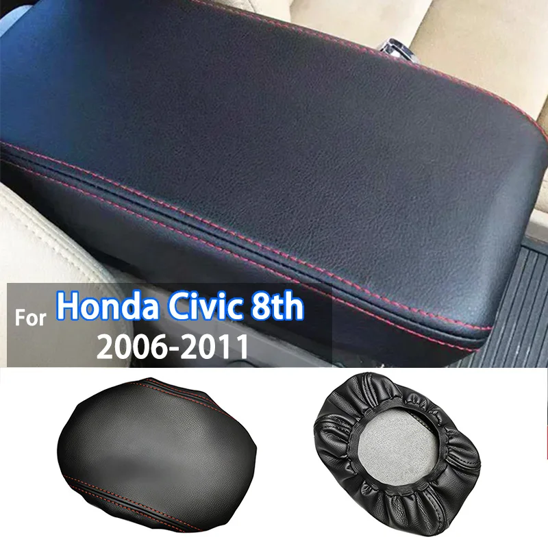 New PU Leather Car Armrest Box Center Console Lid Armrest Cover Car Accessories For For Honda Civic 8th Gen Sedan 2006-2011