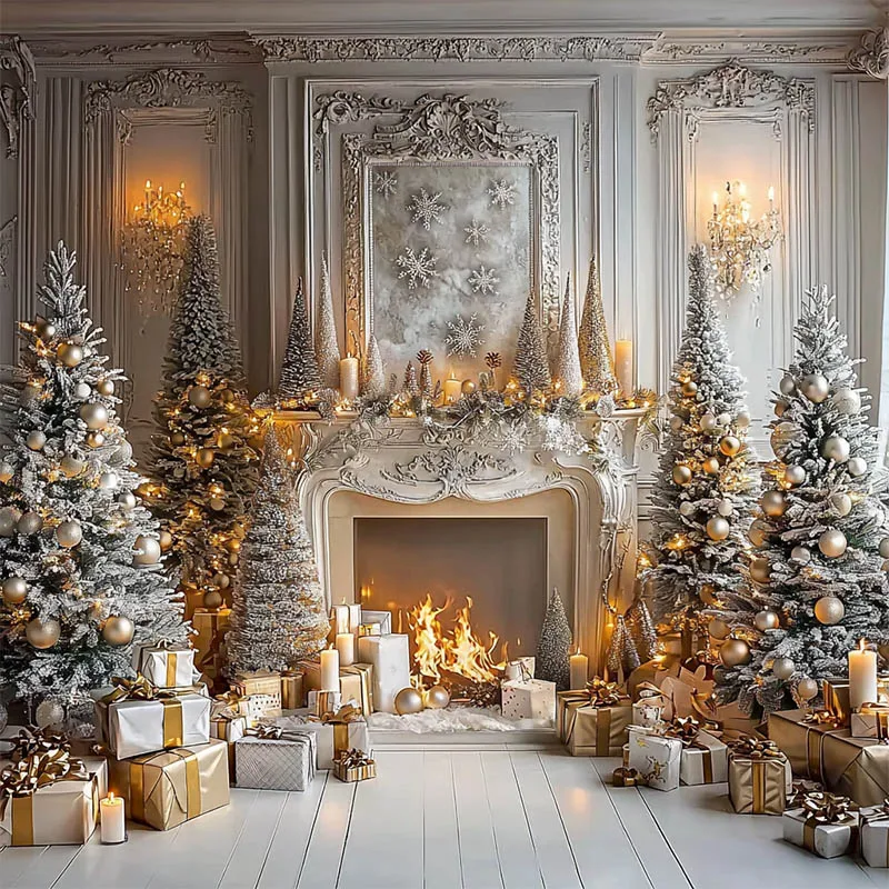 Mehofond-Fondo de fotografía de lujo para Navidad, elegante chimenea, retrato familiar, árboles, velas, regalos, decoración, utilería de fondo