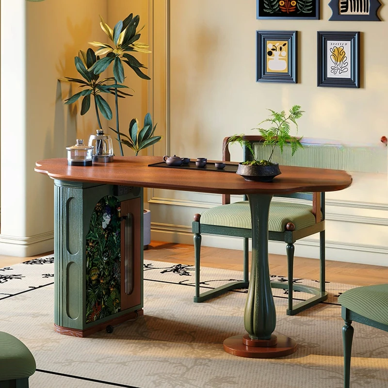 French retro tea table, desk integrated dual-purpose tea table, kettle integrated Song's aesthetics medieval household tea table