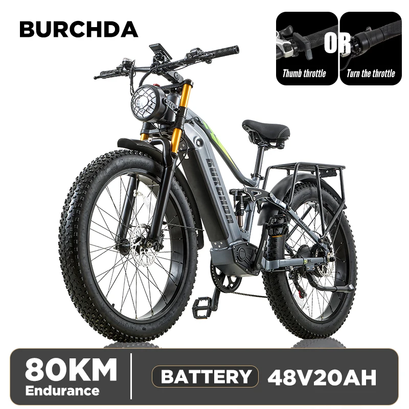 BURCHDA RX80 Elektrische Mountainbike 48V20AH Lithium Batterij 26 Inch 4.0 Fatbike Elektrische Fiets Voor Volwassenen Motorfiets