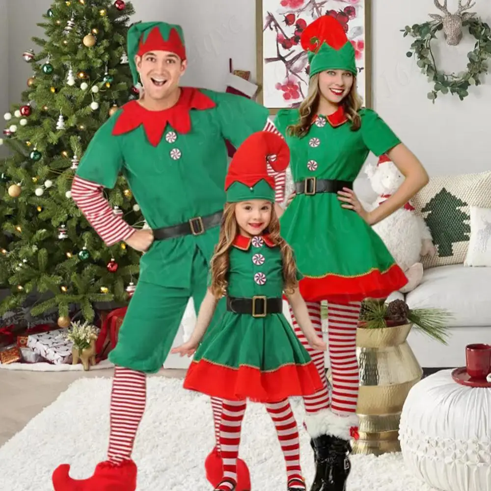 Elf Cosplay Costume Green Elf Costumes Christmas Party Dressing Up Outfits Family Christmas Suits Christmas Santa Claus Costume