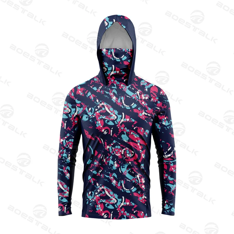 

Outdoor Fishing Shirts Summer Long Sleeve Hoodie UPF 50+ T-shirt Tops Sun Protection Jersey Men's Face Mask Fishing Clothes