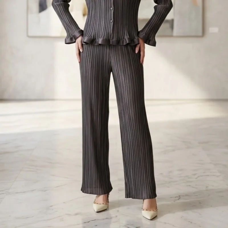 

Плиссированные брюки Miyake для женщин, весна 2026, новинка, премиум-класс, глянцевые, элегантные и универсальные, прямые широкие брюки со складками