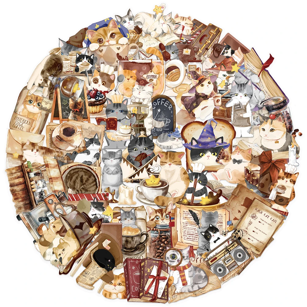 50/100 stücke Vintage Kaffee Brief Ästhetischen Aufkleber Dekoration Aufkleber Wasserdichte Graffiti Schreibwaren Telefon Niedlichen Cartoon Aufkleber