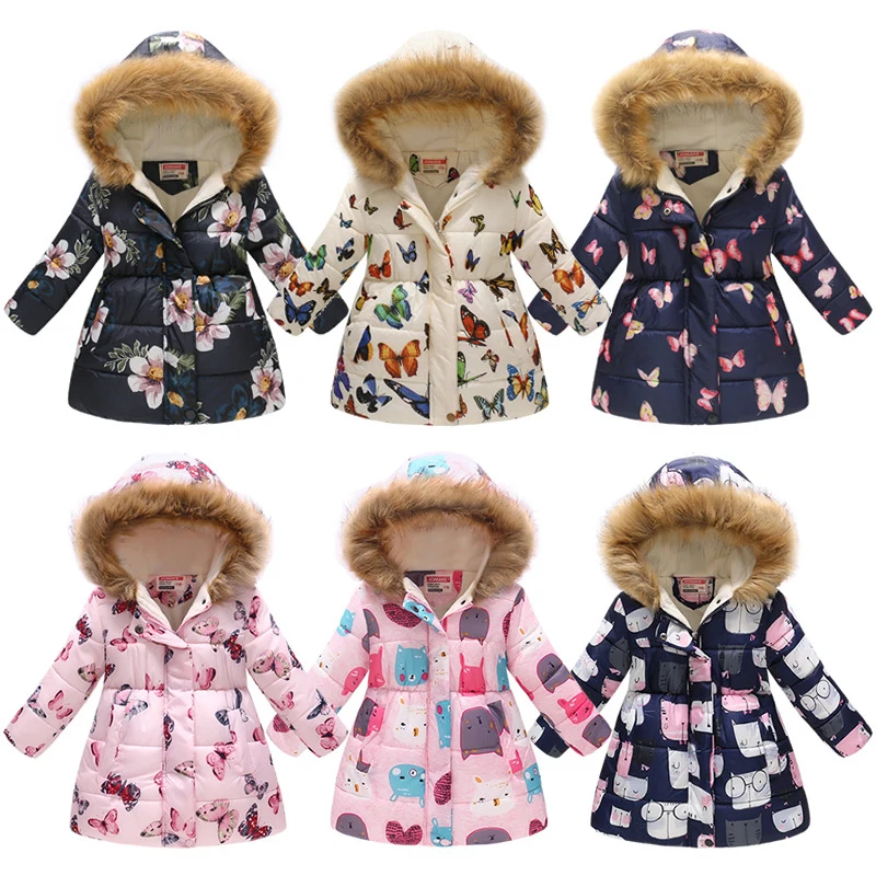 

Thicken Warm Jackets For Girls Big Size Heavy Flower Hooded Outwear Plus Velvet 3-10 Years Kids Coats Birthday Present