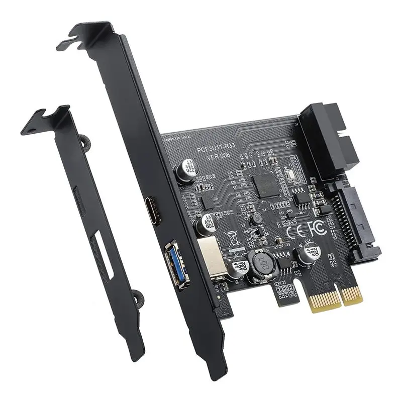 AY14 -PCI-E 1X To USB 3.2 Gen1 USB3.2 Type-C Front Adapter Card 2 Ports (Type C+ Type A) Expansion Card Plastic Expansion Card