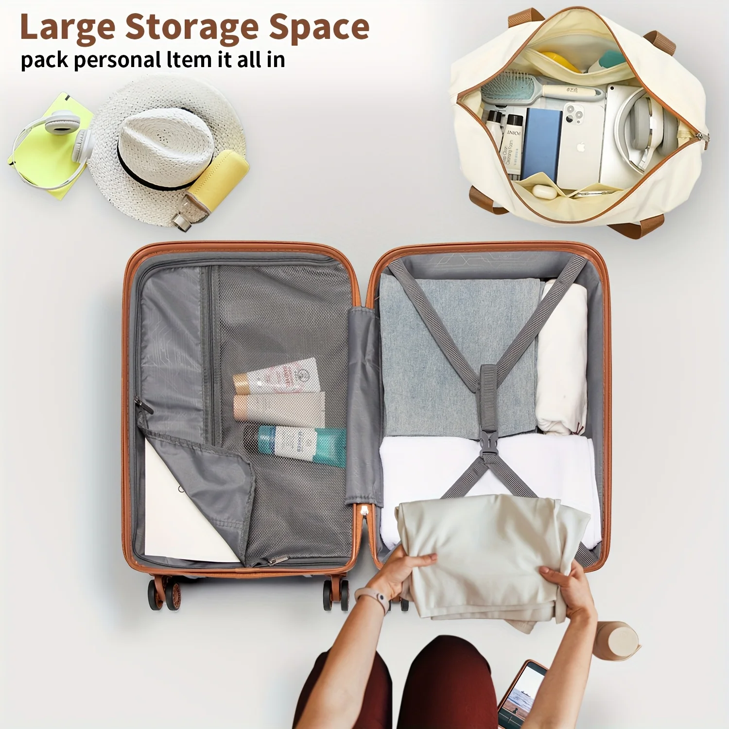 Kono 20" Carry-On Suitcase Set - Hardshell Trolley with Toiletry Bag, Lightweight for Travel