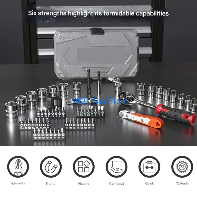A2UD 64Pcs Car Repair Tool Set Ratchet Wrench Socket Combo Tool Box Maintenance Tool for Automotive Mechanical Repair