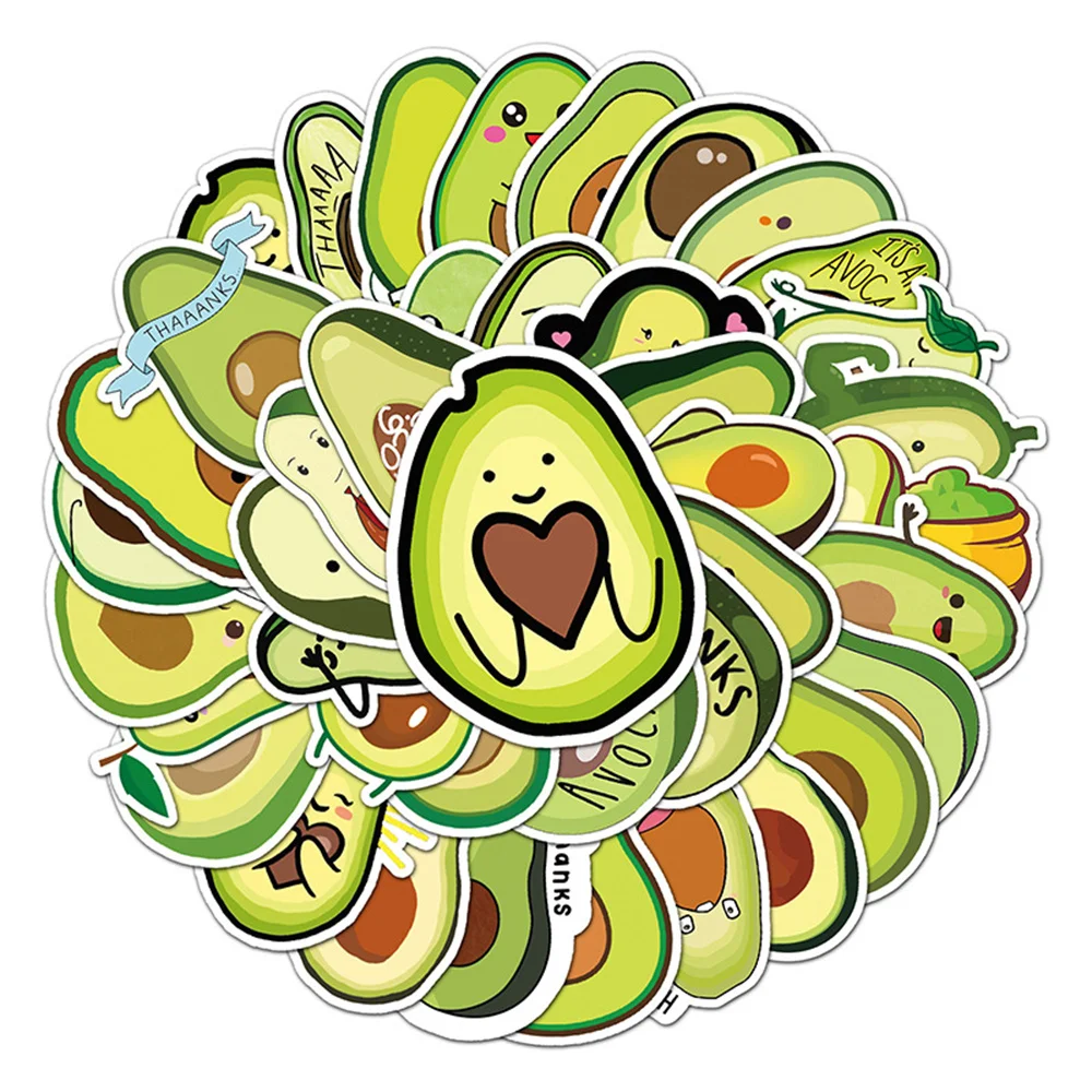 10/30/50PCS Cartoon Cute Green Avocado Sticker for Kids Toys Luggage Laptop IPad Gift Journal Cup Waterproof Sticker Wholesale