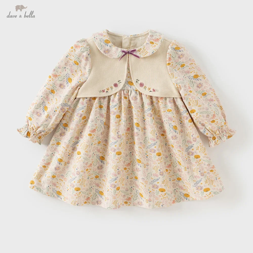 Dave Bella Autumn Girl Baby Princess Dress Sweet Cute Floral Print Kids Fake Two piece Long sleeved Dress Party Gentle DB3252835