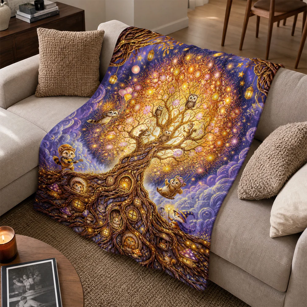 Magical Autumn Tree Throw Blanket Fall Pumpkin Halloween Home Decor Sofa Couch Accent Throw Cozy Seasonal Witchy Forest Canopy A