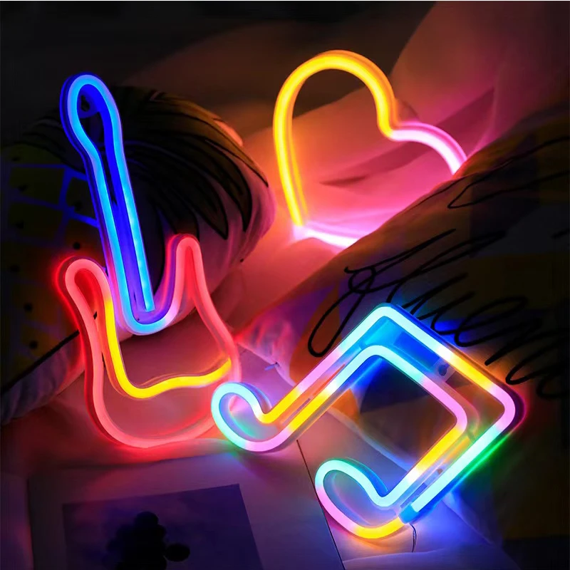 Luces LED de neón con USB de 5V, luces del alfabeto de hello love, logotipo de juego de guitarra, cerveza, plátano, cereza, salón, regalo de
