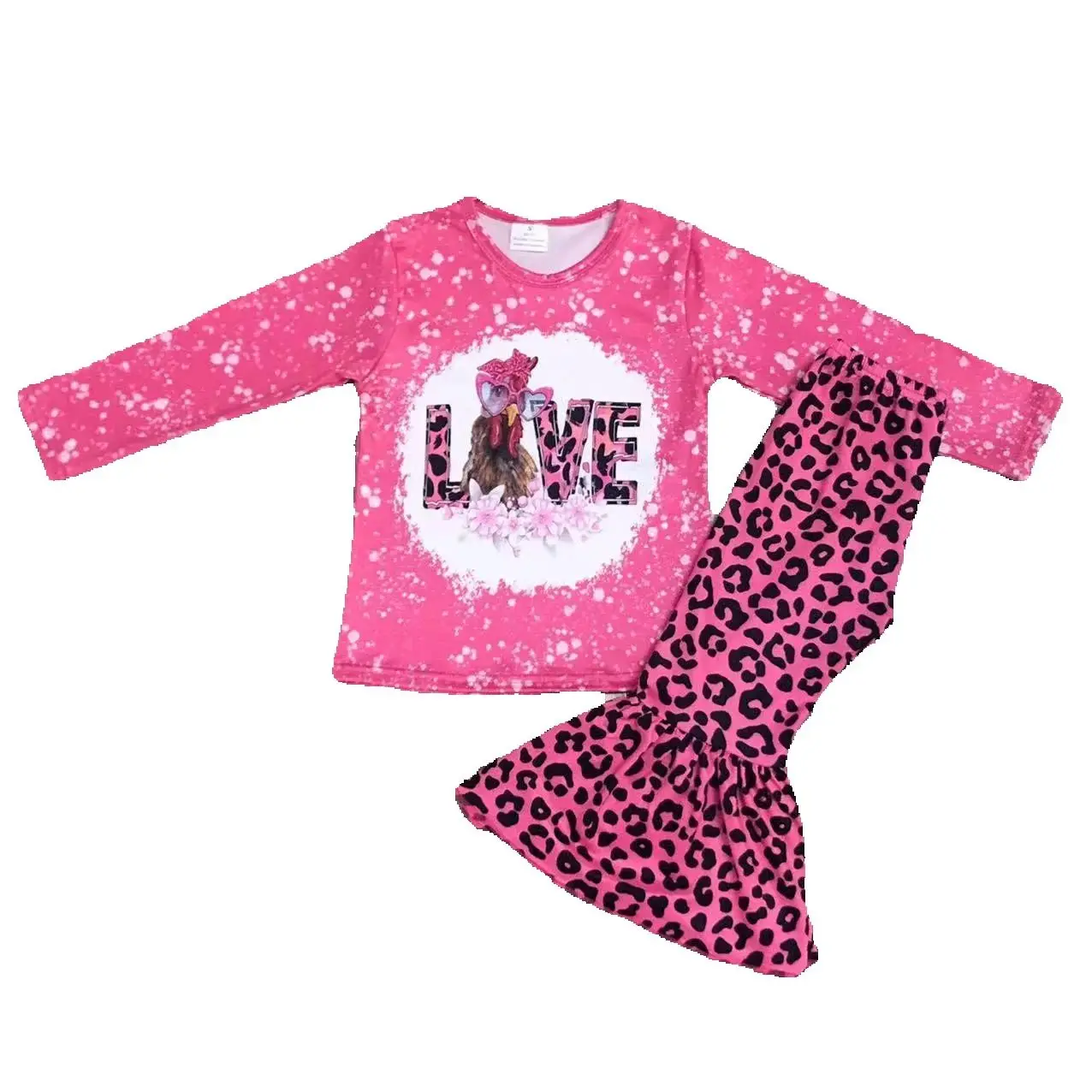 Pink Valentine's day Childrens Sets top pants trousers bell bottoms girls baby childrens clothing outdoor wear romantic love