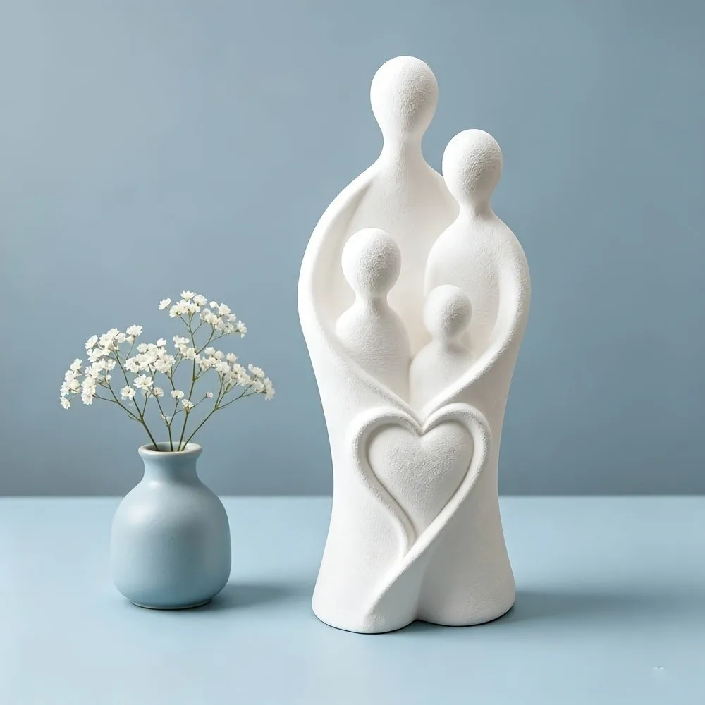 3D Printed Sculpture of A Family Hugging of Four Unique Modern Child Hug Heart Art Figurine Warm Family Plastic