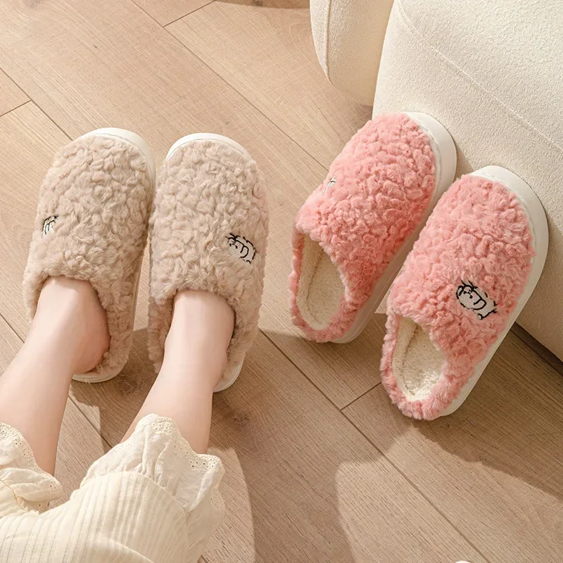 Winter Plush Warm Women Cotton Slippers Casual  Indoor Home Toe Wrap Fluffy Slides Men Anti Slip Autum Dog Cartoon Soft Shoe