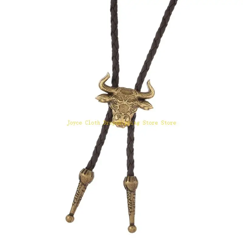 رابطة عنق من جلد البولي يوريثان Wild Head مع ديكورات معدنية للرجال والنساء إكسسوار ربطة عنق عملي للملابس غير الرسمية أو