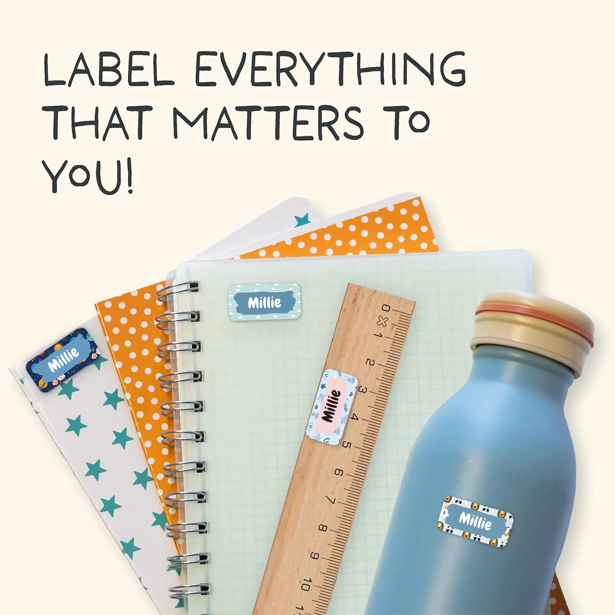 Custom Name Stickers, Personalized Waterproof Labels for Water Bottles, Notebooks, Stationery, Storage Boxes and Daily Items
