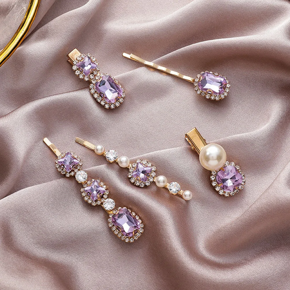 

5Pcs Alloy Hair Clips with Sparkling Rhinestones Vintage Hairpins for Female Smooth Edge Hair Barrettes No Damage Styling Clamps