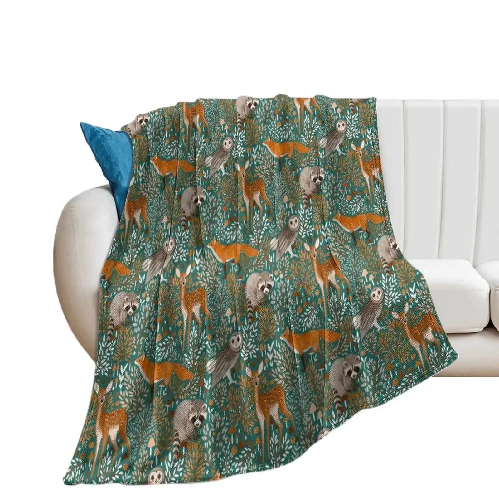 Winter woodland - green Throw Blanket decorative Thins Sleeping Bag Blankets