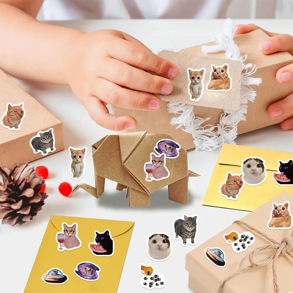 500PCS Kawaii Crazy Cat Sticky Paper Sticker Labels Thank YouPVCSticker Sealing DIY Decoration Scrapbooking Stationery Supplies