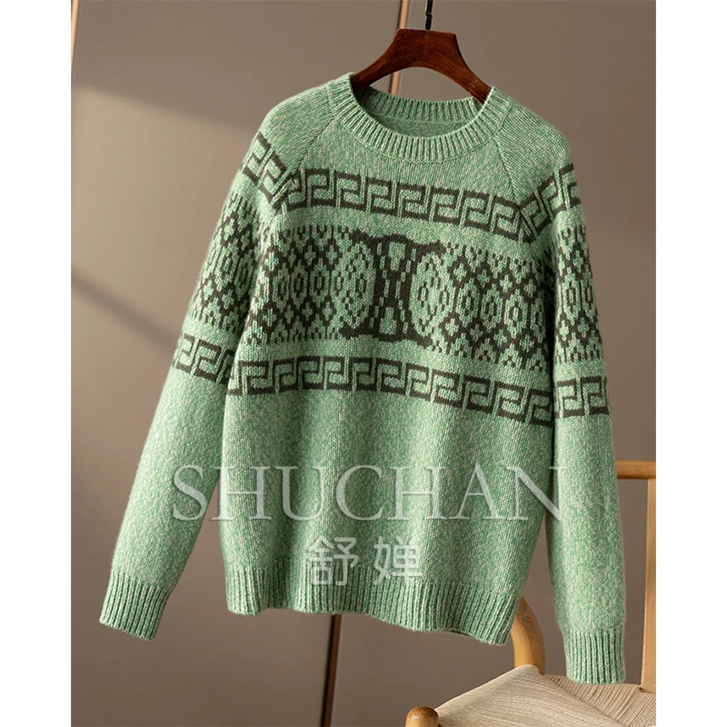 Fancy Garn Klassische Totem Jacquard 100% Kaschmir Pullover Frauen Sueters De Mujer Casacos De Inverno Feminino Pull Femme