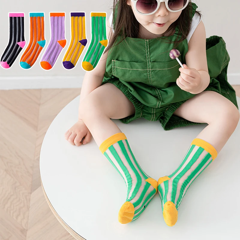 

Children's socks summer new boys baby girl socks fashion silk for 1-10 years old absorbent knee high socks kids clothing