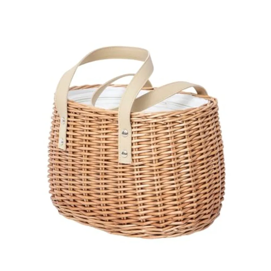 

Picnic Basket Woven Willow Insulated Wicker Storage Basket Zippered Canvas Lining for Food Picnics or home use
