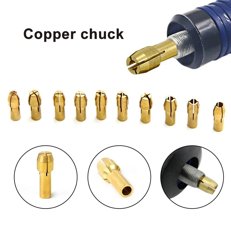 11pc Brass Chuck Silver Nut Electric Grinding Drill Bit Clamp Mini Drill Bit Chuck Electric Tool Accessory Set