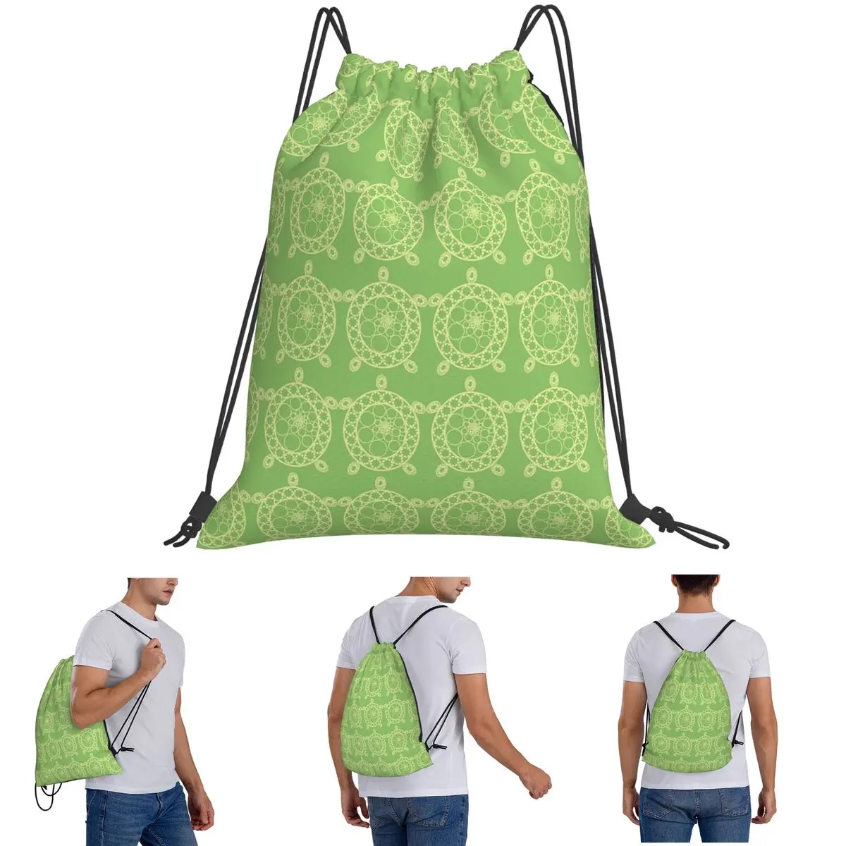 

Shell Of Nine Turtle - Yellow On Green Backpacks Casual Drawstring Bags Sports Bag Book Bags for Man Woman Students