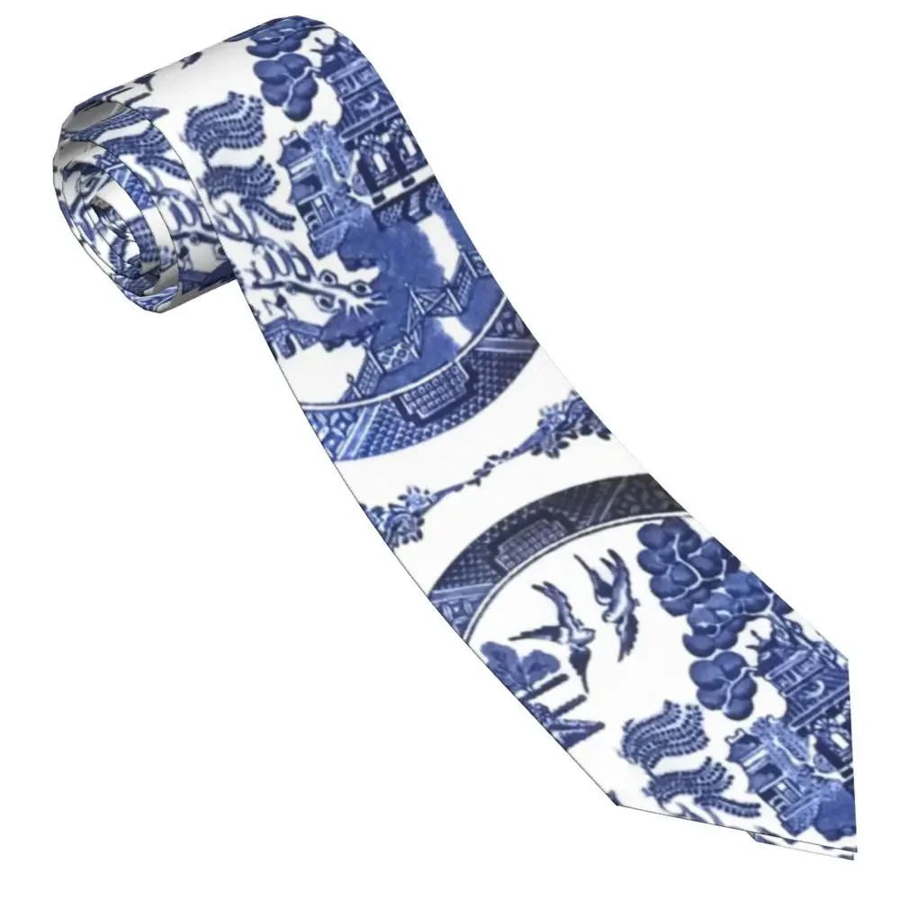 

Blue Willow China Neckties Unisex Polyester 8 cm Blue Delft Pattern Neck Tie for Mens Fashion Wide Daily Wear Cravat Office